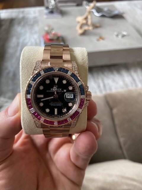 Rolex 126755SARU Rose Gold GMT Diamond Lugs - Diamond Sapphire Emerald Bezel! Never Worn!!!