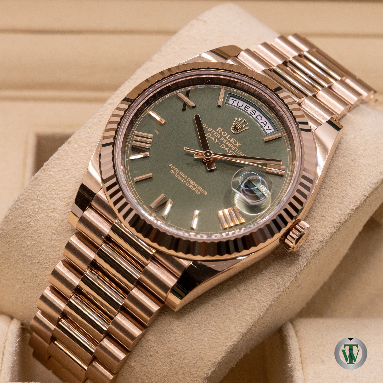 Rolex Day Date 40 Everose Gold Olive Green Dial 228235
