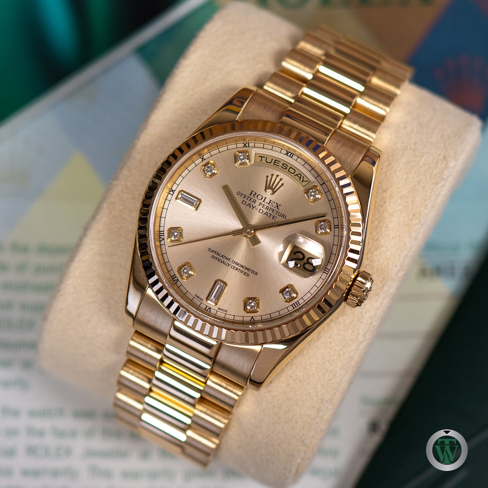 Rolex Day Date 36 Yellow Gold Champagne Diamond Dial 118238 2003 Y Serial