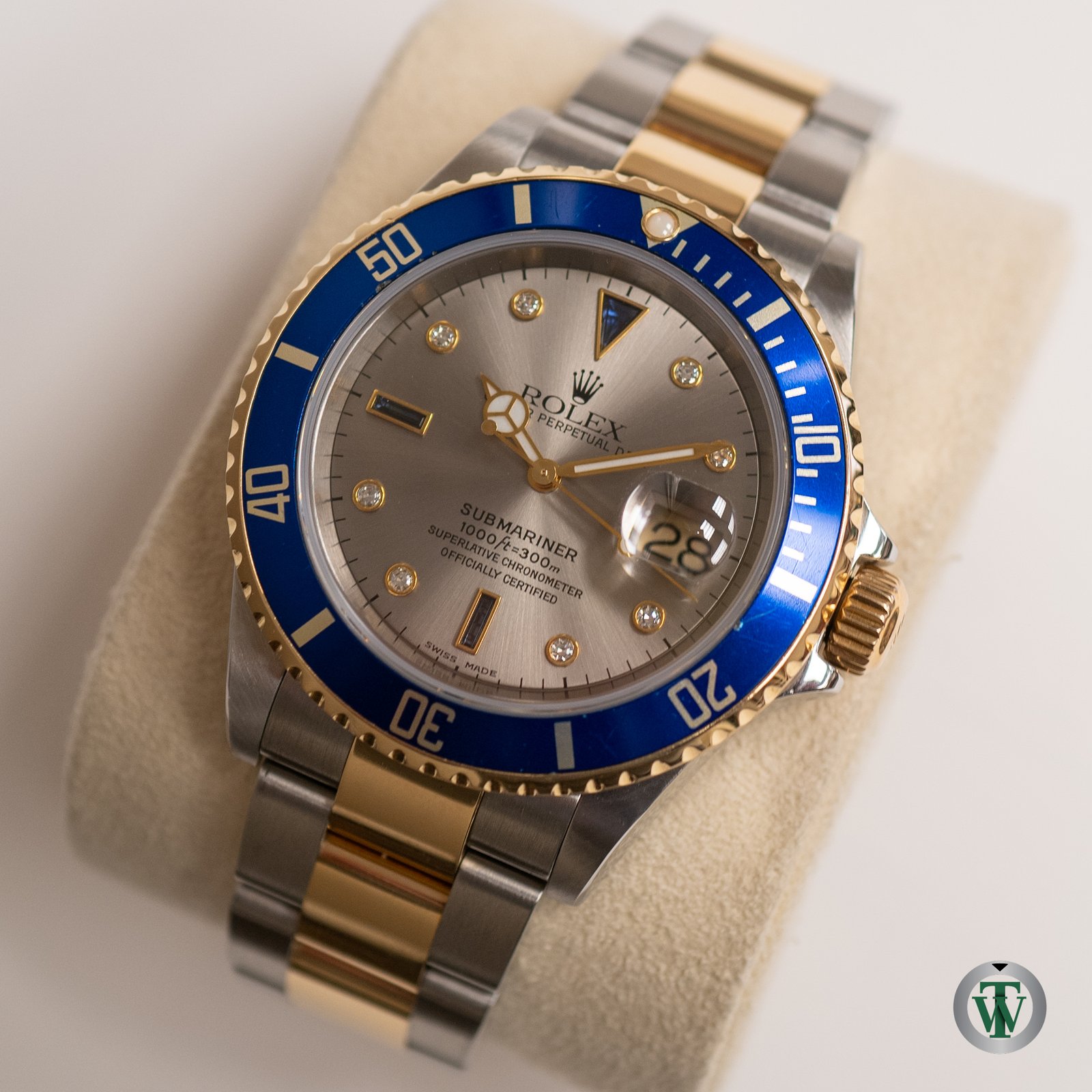 Rolex Submariner Date 16613 Slate Serti Dial Blue Bezel 2005