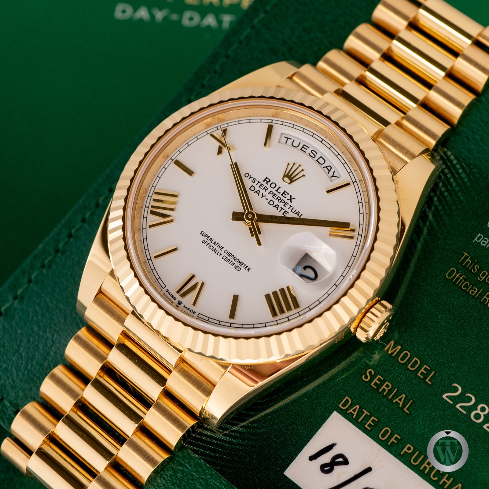 Rolex Day Date 40 Yellow Gold White Roman Dial 228238 2022